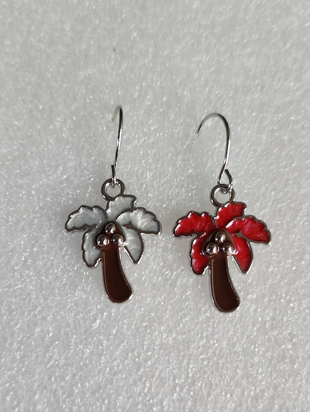 Enamel Palm Tree Dangle Earrings - Red & White